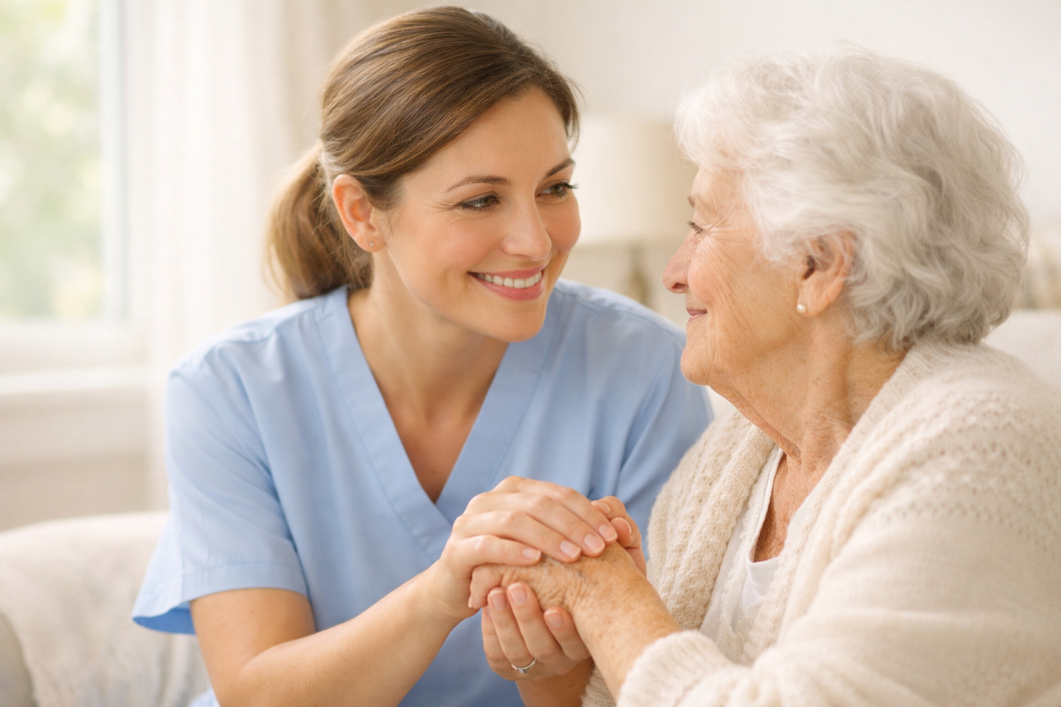 Enfermera cuidando a paciente mayor en casa